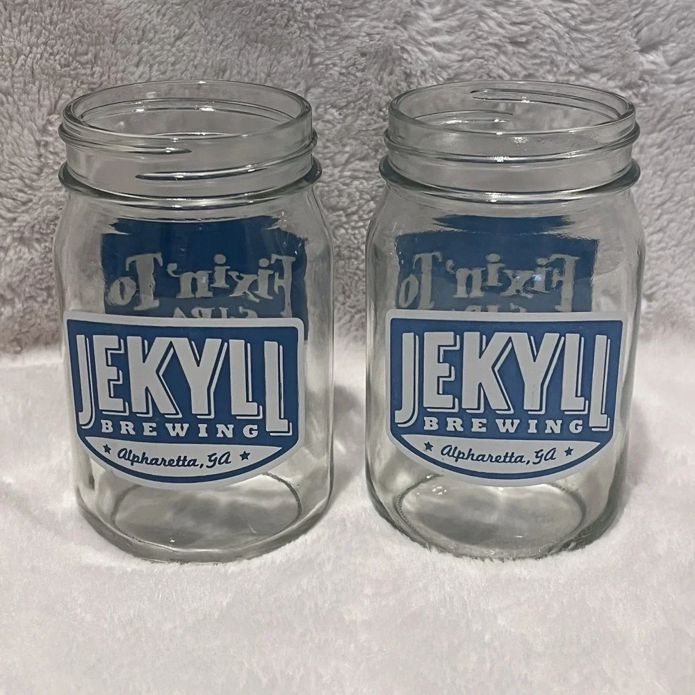 Jekyll Island Brewing Company Mason Jar Pint Beer Glass Alpharetta Georgia SET 2